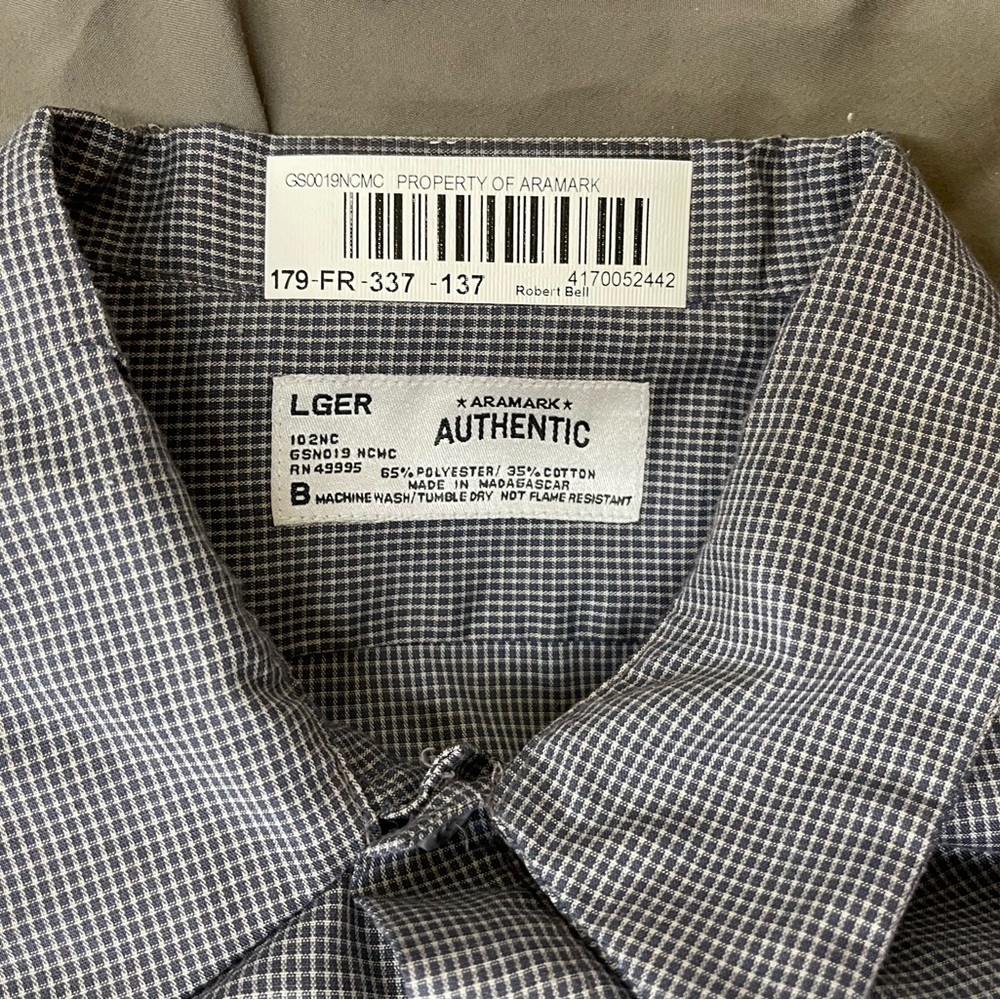 Aramark CAT Caterpillar Short Sleeve Small Checked Work Shirt Size Large - Picture 6 of 6